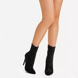 2020 <span class=keywords><strong>bottes</strong></span> à talons aiguilles en daim noir pour femmes de couleur pure - Product Image 1