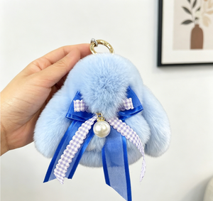 Petit lapin en peluche mignon, imitation lapin mort, pendentif porte-clés nœud <span class=keywords><strong>papillon</strong></span>, poupée en fausse fourrure d'otter, décoration de <span class=keywords><strong>sac</strong></span> - Product Image 2