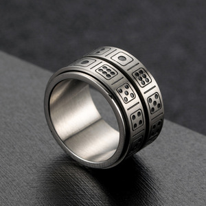 Double <b>Ring</b> Rotating Titanium Steel <b>Ring</b> For <b>Men</b> Geometric Number Pattern Casual Jewelry - Product Image 2