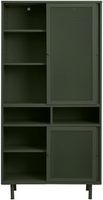 Meuble TV contemporain en fer avec portes coulissantes, étagères réglables, vert olive, design moderne pour salon, usage domestique 5+