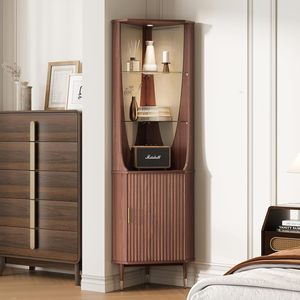 Vitrina Esquinera Moderna de Madera con Estantes de Vidrio, 70.1 Pulgadas de Alto, Estantes Ajustables, Mueble para Sala de Estar - Product Image 5
