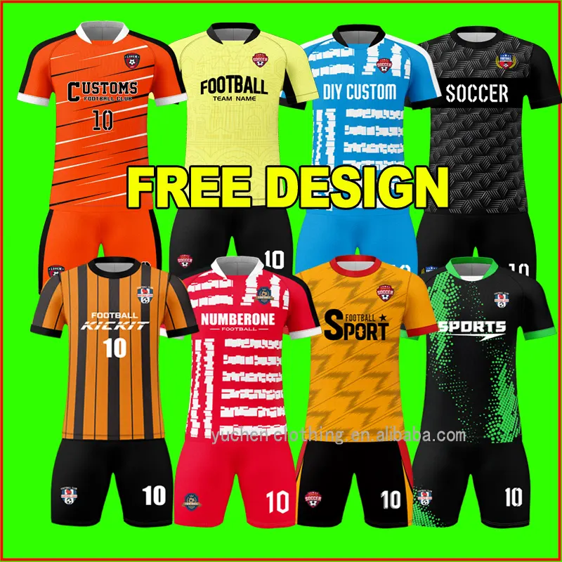 Full Sublimatie Print Voetbal Kits Custom Voetbal Jersey Set Team Club Voetbalkleding Voetbal Jersey Set Heren Voetbal Shirt