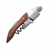 Tire-bouchon en acier inoxydable Clé de vin Ouvre-bouteille de bière Coupe-feuille Manche en bois Ouvre-serveurs Couteau à vin Tire-bouchon Sommelier