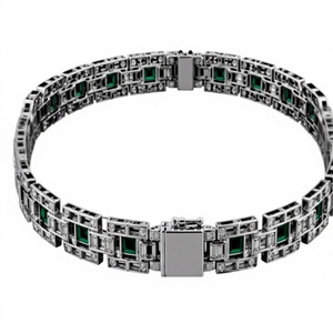 925 Sterling <b>Silver</b> <b>Bracelet</b> Emerald Cut Green Stone <b>Bangle</b> Round Brilliant Diamond Style Fine Jewelry - Product Image 2