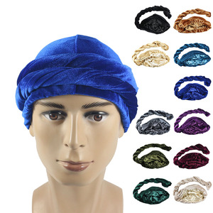 Turbante <span class=keywords><strong>de</strong></span> terciopelo <span class=keywords><strong>de</strong></span> color sólido para hombre, novedad <span class=keywords><strong>de</strong></span> invierno, Sombrero trenzado negro, turbante para hombre, novedad <span class=keywords><strong>de</strong></span> 2017 - Product Image 1