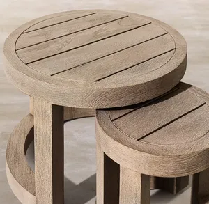 Conjunto de móveis circular de teca para jardim ao ar livre, mesa de centro circular de fábrica mais vendida, terraço e hotel