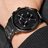 Valerius Jam Tangan Kuarsa Chronograph Pria Jam Tangan Bisnis Tahan Air 30M Tali Kulit Coklat Casing Emas Dial Putih