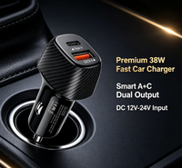 Cargador de Coche de Doble Puerto A+C con Luz Ambiental LED Azul, 12-24V, ABS, Cargador para Encendedor de Cigarrillos, Color Negro y Blanco, OEM, Venta al Por Mayor