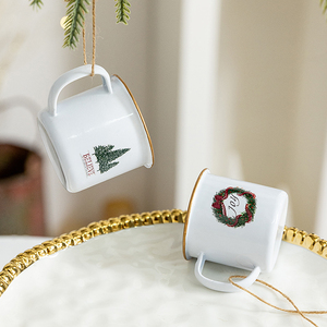 <b>White</b> Wrought Iron Modern Minimalist <b>Christmas</b> <b>Tree</b> Pendant Coffee Cup Hanging Ornaments - Product Image 1