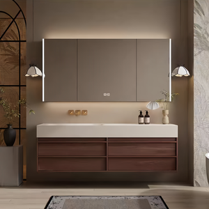 Manufacturer Customized 80cm 100cm 120cm 160cm Floating Integrated Basin Bathroom <strong>Vanity</strong> Cabinet Oak Bathroom <strong>Vanity</strong> - Product Image 1