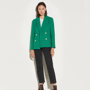 Prêt à Expédier Femmes <span class=keywords><strong>Vert</strong></span> Plaid Vérifié Tweed Paillettes Costume Fermeture Col Double Boutonnage Dames Vestes Verts Pour Blazers - Product Image 2