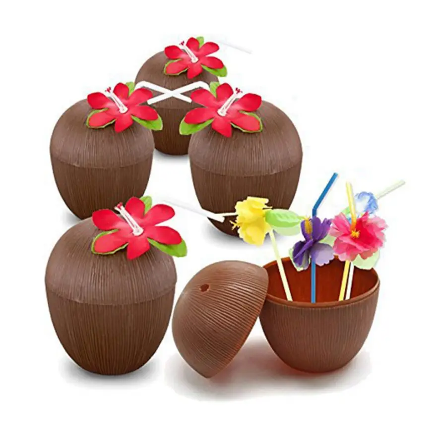 New dessert plastic drinking cup coconut cup with flower straw hot sale