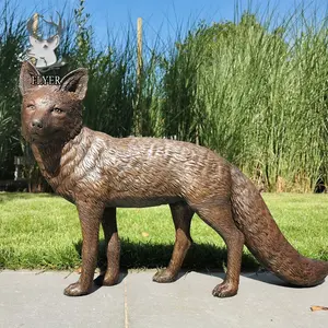 Outdoor Garden Standing Bronze Fox Statue Life Size Animal Bronze Sculpture Bronze Fox Statue