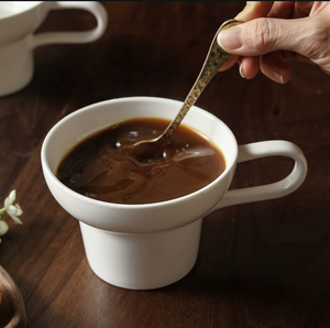 Ensemble de tasses à café en céramique blanche empilables, tasse à cappuccino minimaliste empilable avec poignée, vaisselle pour hôtel, café, restaurant, vente en gros - Product Image 1