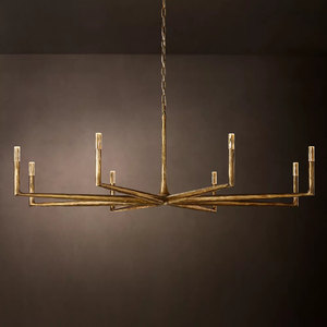 72" Hotel Banquet Hall Large Brass LED Chandelier American Designer Villa Living Room High-end Simple Retro Brass Chandelier - Product Image 2