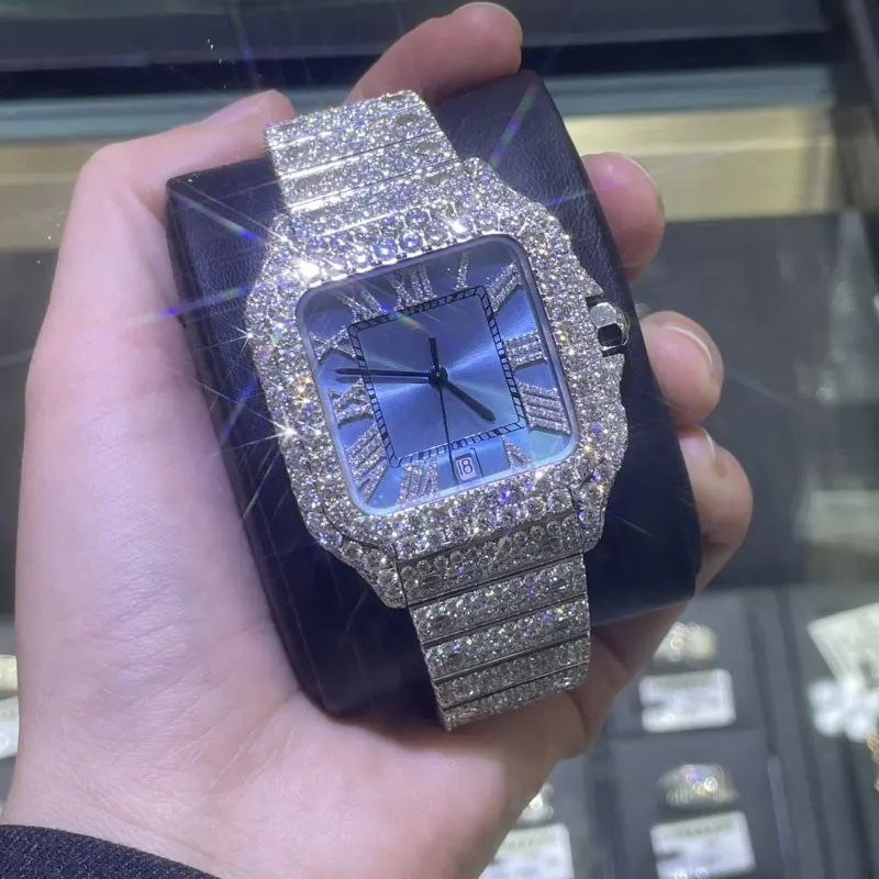 Relógio de fábrica chinês Hip Hop personalizado Hip Hop Moissanite Relógio de alta qualidade Hip Hop Jóias Relógio de diamante como presente