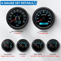 Set Speedometer GPS SX-TECH 6 Gauge 200km/h, Tachometer, Pengukur Bahan Bakar, Suhu Air, Tekanan Oli, Voltmeter 85mm untuk Retrofit