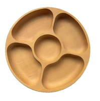 Plateau de service en bois naturel à 5 compartiments, plateau rond pour collations, biscuits, macarons, noix, plateau à apéritifs en bois réutilisable