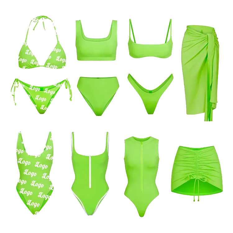 Hersteller Designer Green Solid Floral bedruckte Bade bekleidung Beach wear Sommer Großhandel Badeanzug Set Custom Bikini für Frauen