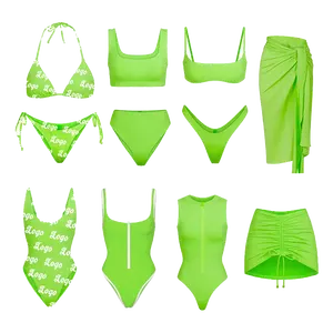 Manufacturer Designer Green Solid Floral Printed Swimwear Beachwear Summer Wholesale Swimsuit Set Custom Bikini For Women