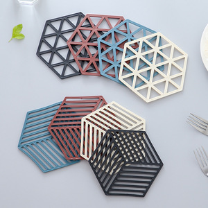 Hollow Out Solid Color Hexagon Coaster Geometric Heat Insulation Mat Non Slip For Tea Cup Bowl Nordic Style Home Furnishing - Product Image 1