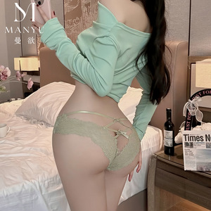 Muestra tu trasero grande~ Bragas eróticas francesas de encaje sexy con forma de melocotón cruzado, de cintura baja y tiras huecas N-14 - Product Image 4