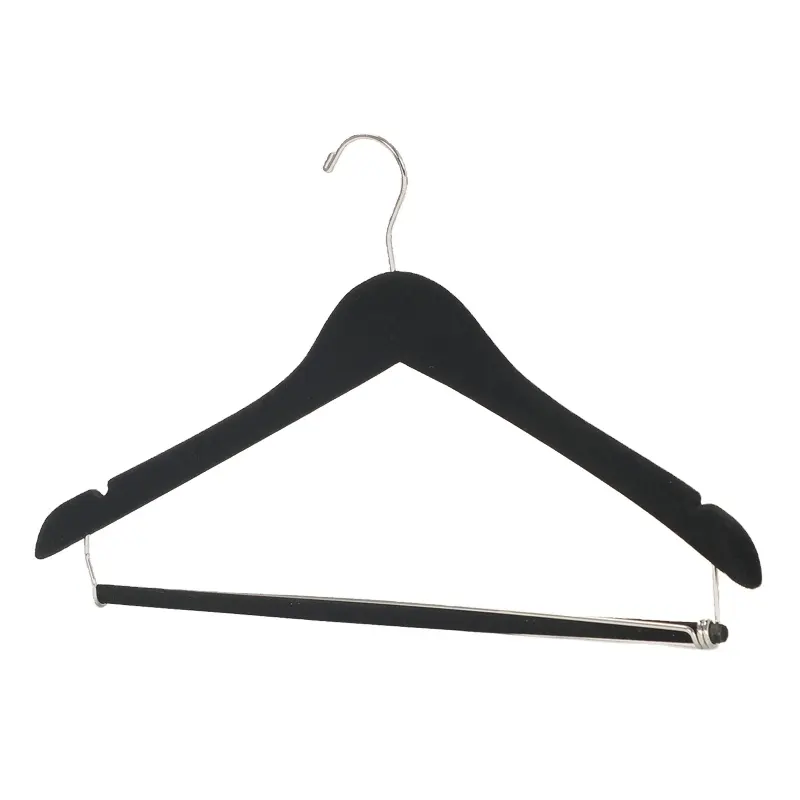 Surface flocking 77 series solid wood suspender factory can customize logo accessories hook color velvet hanger