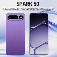 Nouveau Smartphone Android 15 Octa Core Spark50 4G/5G avec écran HD 7,3 pouces, reconnaissance faciale, lecteur d'empreintes digitales et batterie 5000 mAh