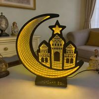 Lampe de nuit LED Ramadan Kareem, lampe de table en bois en forme de lune et de mosquée, lumière de décoration pour la maison alimentée par USB/piles, Eid Mubarak