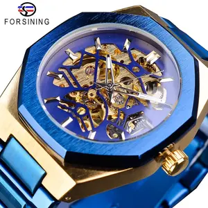 שעוני גברים מכאניים פורסינג אופנה שעון זכר אוטומטי כחול נירוסטה עמיד למים עסקים ארקק קול סאטי
