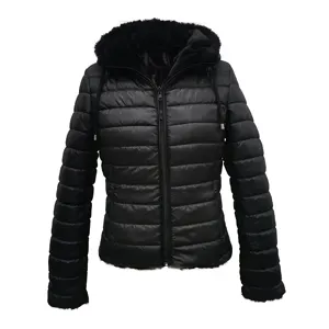 Chaqueta con capucha para mujer, abrigo de invierno reversible, ultraligero, cálido, personalizado, relleno de pelo