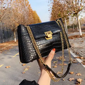 여성 디자이너 악어 패턴 체인 겨드랑이 슬링 핸드백 체인 크로스 바디 가방 패션 팔 지갑 가방