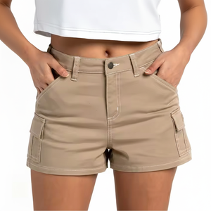 Shorts cargo décontractés pour femmes, taille haute, respirants, 100% coton, séchage rapide, écologiques, avec passants de ceinture élastiques pour le voyage - Product Image 1