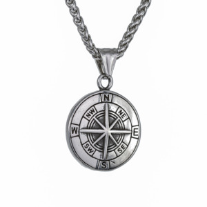 Collana uomo con bussola in acciaio inox con placcatura in oro gioielli <span class=keywords><strong>maschili</strong></span> alla moda ciondolo a catena ciondoli con bussola - Product Image 1