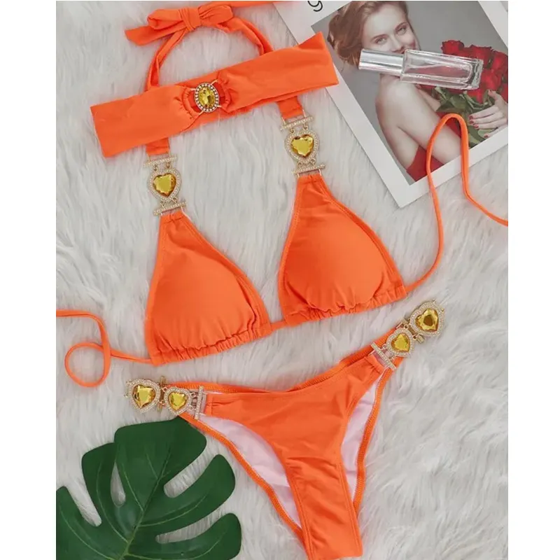 Tùy Chỉnh Womens Hai-Mảnh Rhinestone Bơi Phù Hợp Với Maillot De Bain 2024 Áo Tắm Mujer Bikini Beachwear