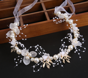 Diadème de mariée tendance en feuille d'or scintillante avec perles pour filles et femmes, Europe et États-Unis - Product Image 6