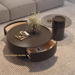 Offre Spéciale Meubles de salon Table à thé minimaliste personnalisée avec tiroirs Prix bon marché Table basse ronde de luxe avec rangement - Product Image 5