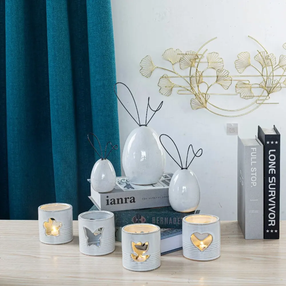 Spring Easter ceramic candle holder white durable candle container decorations for home