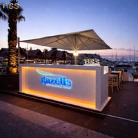 Bar extérieur Prix Luxe Blanc Marbre Led Logo Restaurant Bistro Resort Club Boisson Café Bière Cocktail Hôtel Bar Comptoir