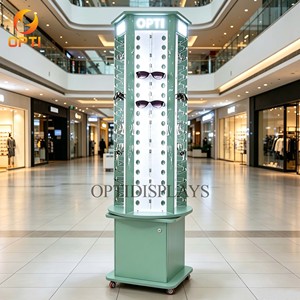 Vitrine rotative pour lunettes avec éclairage LED, 360° °   Présentoir rotatif sur pied pour lunettes de soleil avec serrure et roulettes - Product Image 6