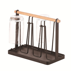 Ripai Cup Holder Rack With Tray 4 Glass Cups <b>Storage</b> <b>Kitchen</b> Inverted Cup Stand Quick Dry Design - Product Image 2