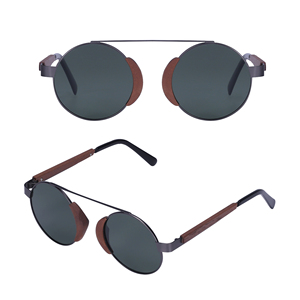 <b>Round</b> Retro Millionaire <b>Sunglasses</b> Black Walnut Rock Hip Hop Style for Men and Women - Product Image 2