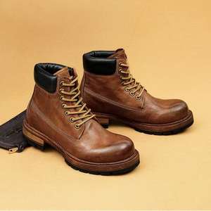 Bottes Balmoral en cuir pour hommes, texture poncée à la main, style Amish, en coton, style workwear, solides, imperméables, antidérapantes, spécialisées - Product Image 3