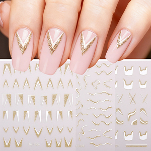 Hiny Glitter Français Lignes Ongles Autocollants Vagues Courbe <span class=keywords><strong>Argent</strong></span>/Or Rayures <span class=keywords><strong>Manucure</strong></span> Stickers <span class=keywords><strong>Manucure</strong></span> Français Ongles Ddecal Décoration - Product Image 2