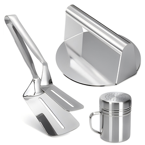 Kit de presse à hamburgers manuelle en acier inoxydable avec spatule de grillade et flacons à épices - Product Image 2