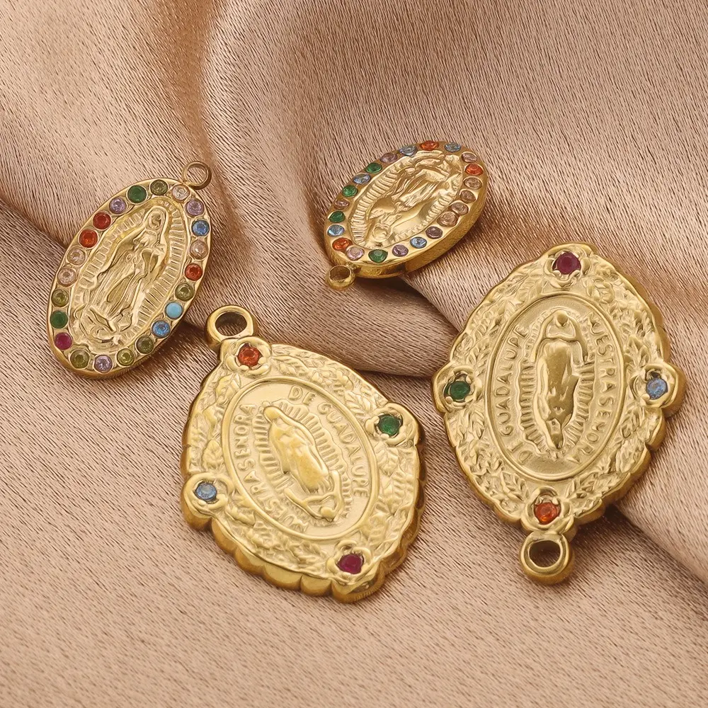 Liontin perawan mary baja tahan karat 18k berlapis emas dua ukuran retro DIY pembuatan perhiasan Aksesori pembuatan dekorasi