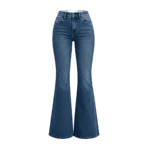 Jean en denim taille mi-haute à jambe large pour femme, coupe ample, en coton délavé, style vintage déchiré, décontracté, style printemps, bleu - Product Image 4