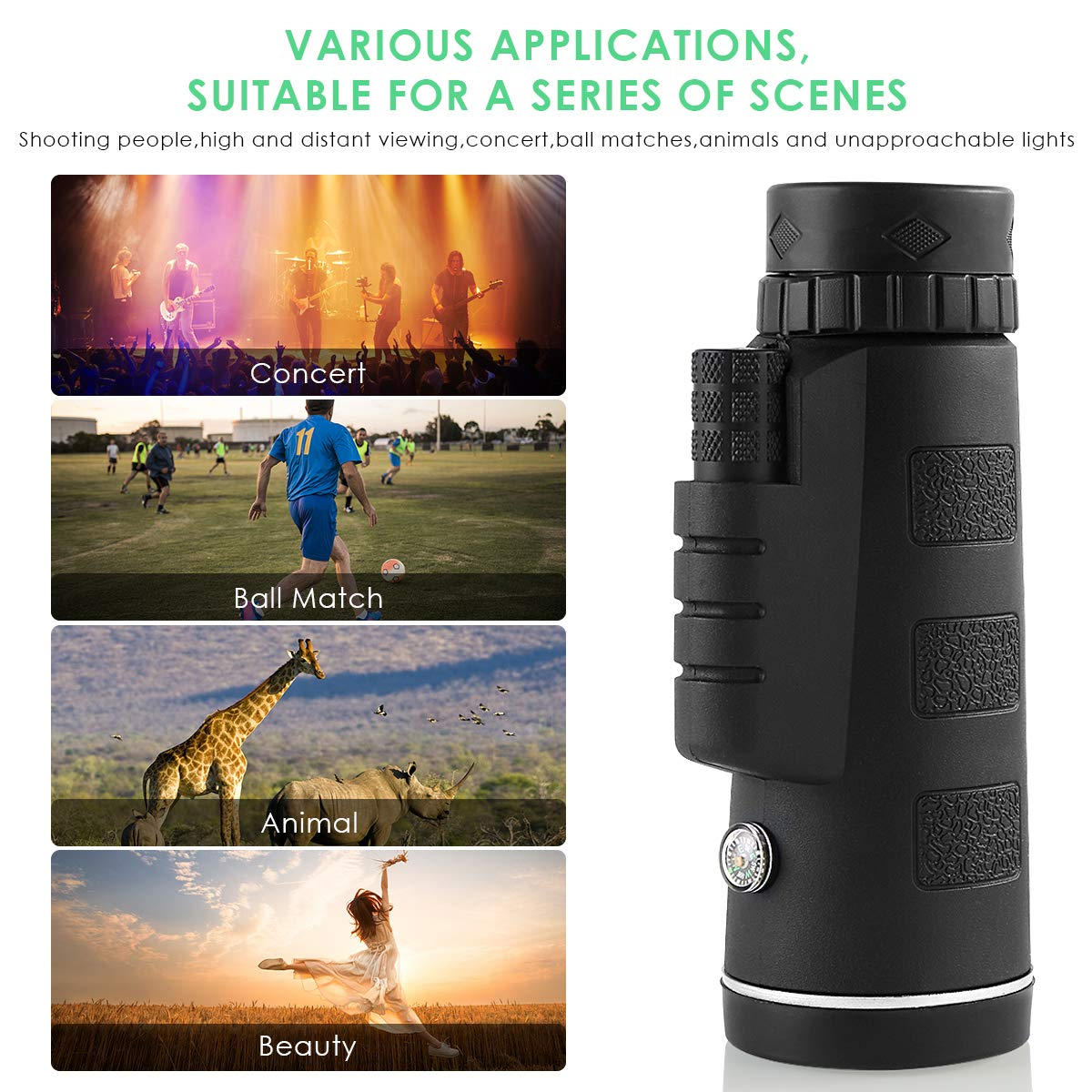 Phone Monocular Telescope  4K 10-300X40mm Super Telephoto Zoom Monocular Telescope Waterproof Night Vision