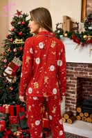 Loveda Grosir Pakaian Rumah Wanita Musim Dingin Gaya Natal Bermotif Kemeja Lengan Panjang Celana Set Piyama 2 Potong Bahan Lembut