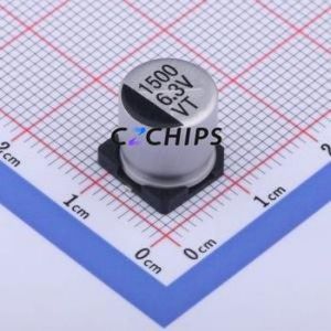 RVT0J152M1010 1500uF 6.3V SMD ตัวเก็บประจุอลูมิเนียมอิเล็กโทรลีติค SMD D10xL10.2mm 20% 320mA-120Hz - Product Image 1